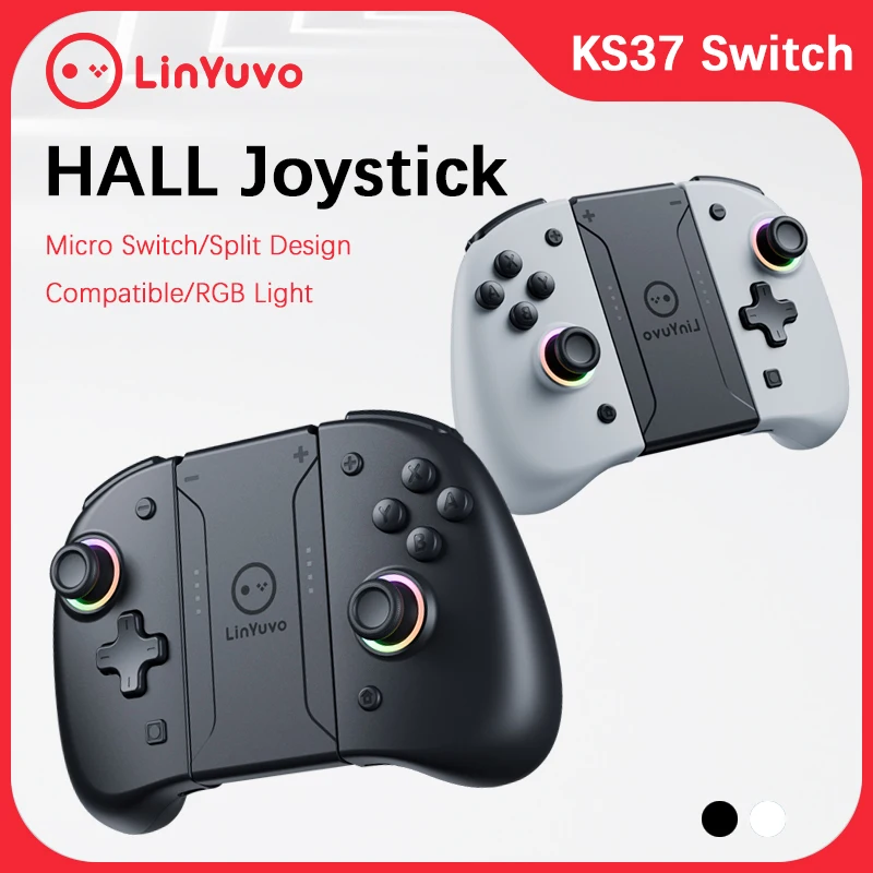 

LinYuvo KS37 Wireless Joycon For Nintendo Switch 2/1 With 7 LED Colors Hall Effect Joystick OLED/LITE Portable Split Type JoyPad