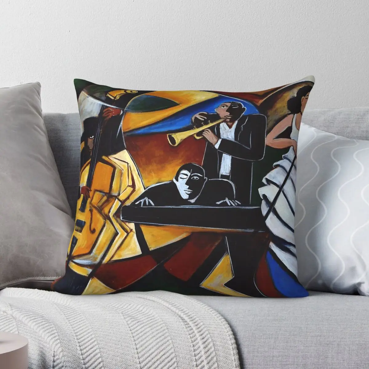 Jazz Group Musician Square Pillowcase Polyester Linen Velvet Pattern Zip Decorative Car Cushion Cover
