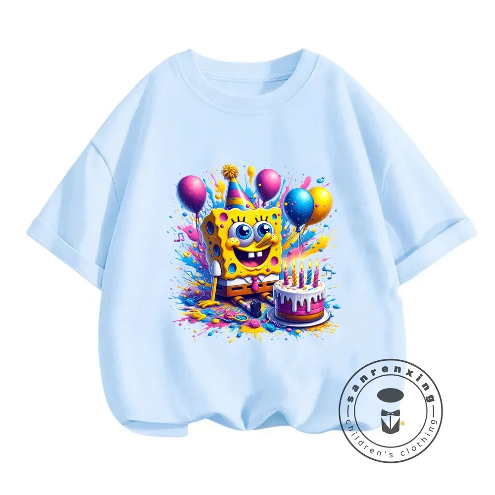 Anime-Inspired SpongeBob Print T-shirt Boys Girls Cute Hip-Hop O-neck Style Perfect for Summer Fashion at an Affordable Price