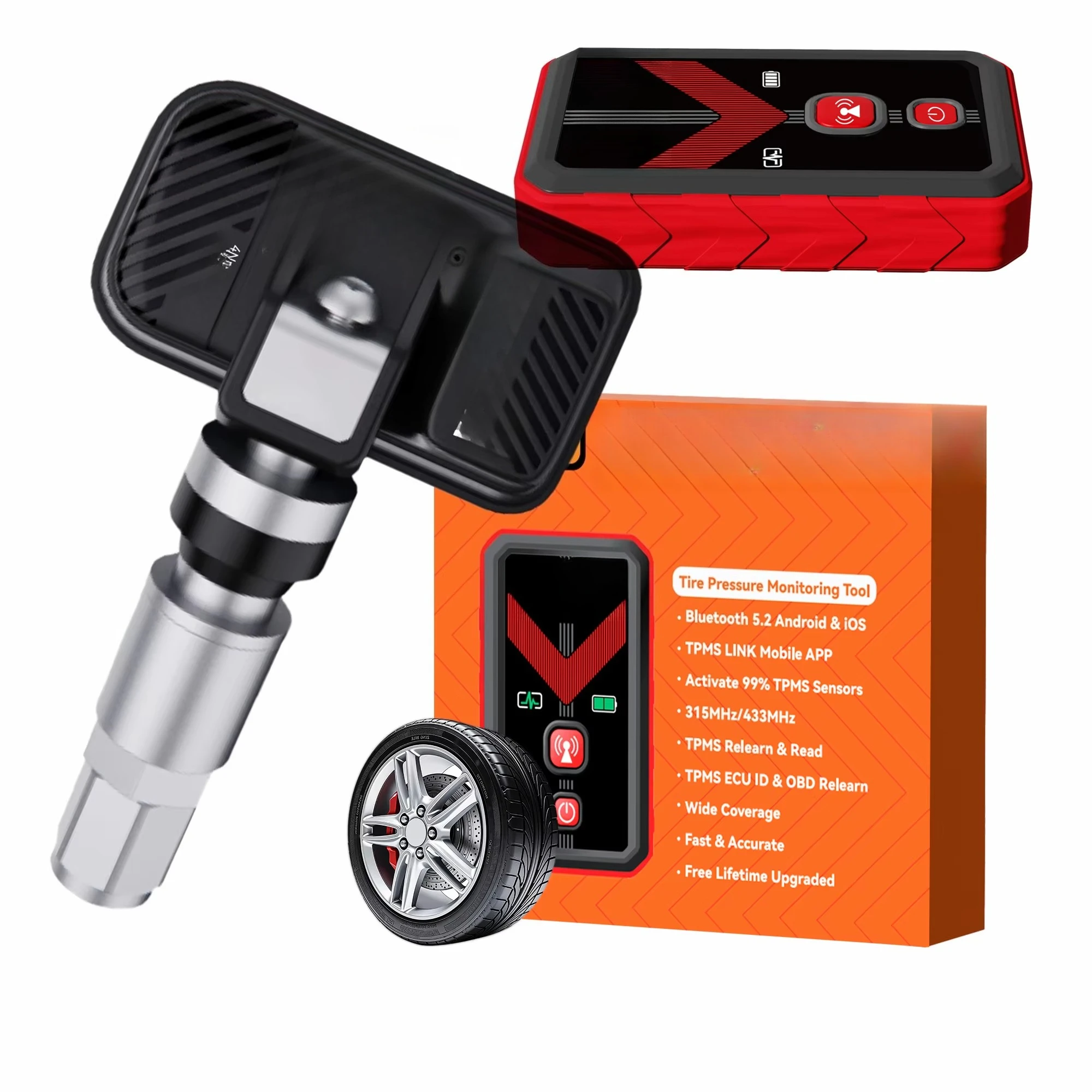 Tire Pressure Monitoring System Kit 315/433MHz Sensors with Smartphone Programming