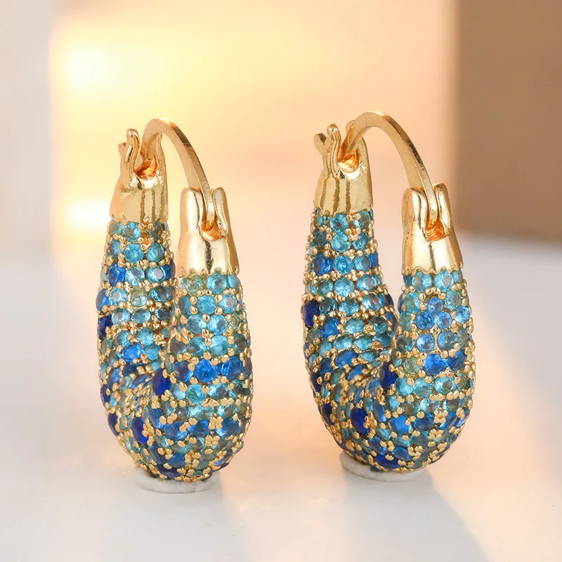 Ladies' Luxury Circular Hoop Earrings Fully Inlaid Synthetic Zircon Sparkling Ear Buckle Banquet Party Elegant Jewelry