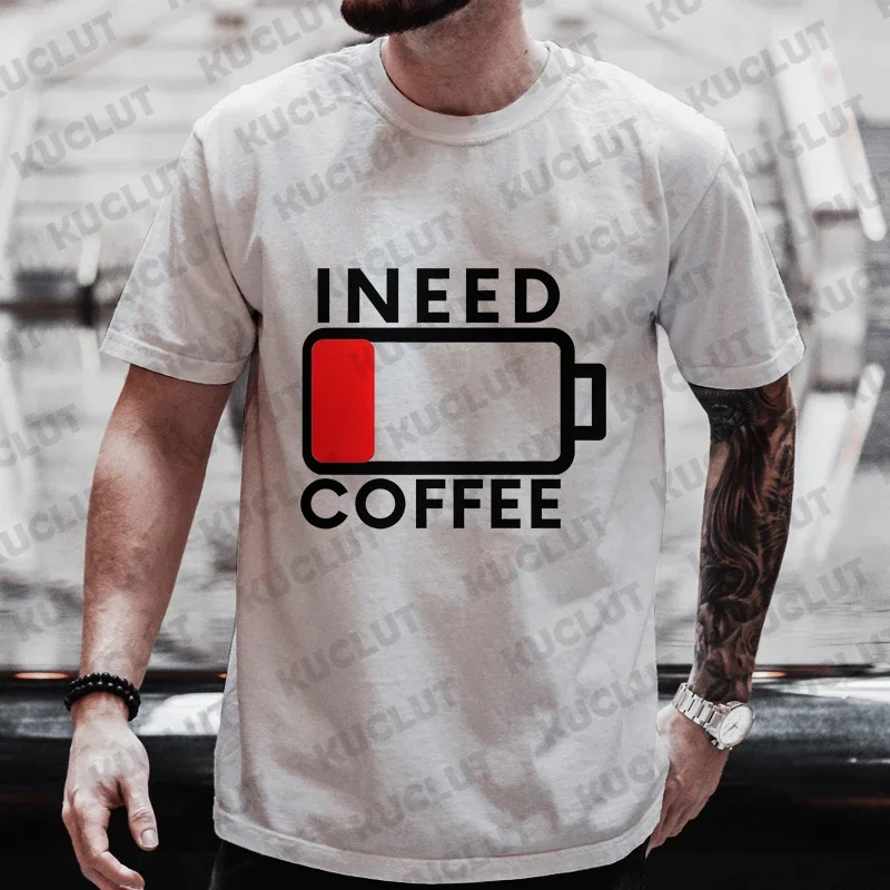 Men's Brand T-Shirts Summer Men's T Shirt Clothing Oversized Men Street Tshirt Coffee Fuel Gauge Indicator Print Graphic T Shirt