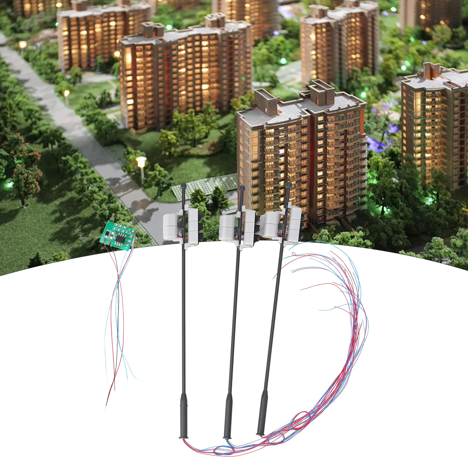 3PCS G Gauge Traffic Lights With Pedestrian Lights & LEDs Vehicle 1:25 For Rail & Building Layout Suitable For 1 Gauge