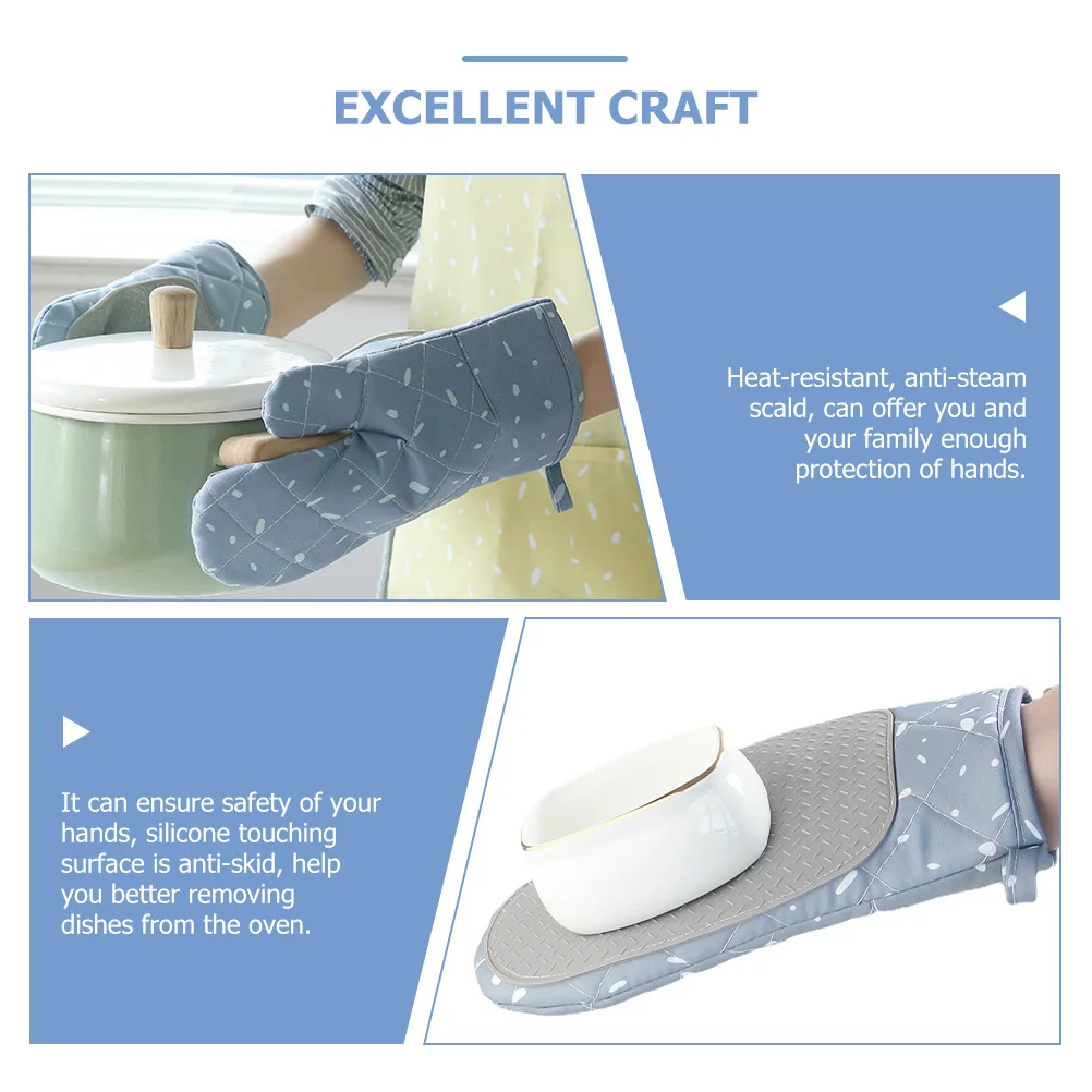 

1Pair Silicone Heat Resistant Oven Mittens Thickened Anti-Slip Kitchen Gloves Baking Cooking Hot Pot Holder Gloves