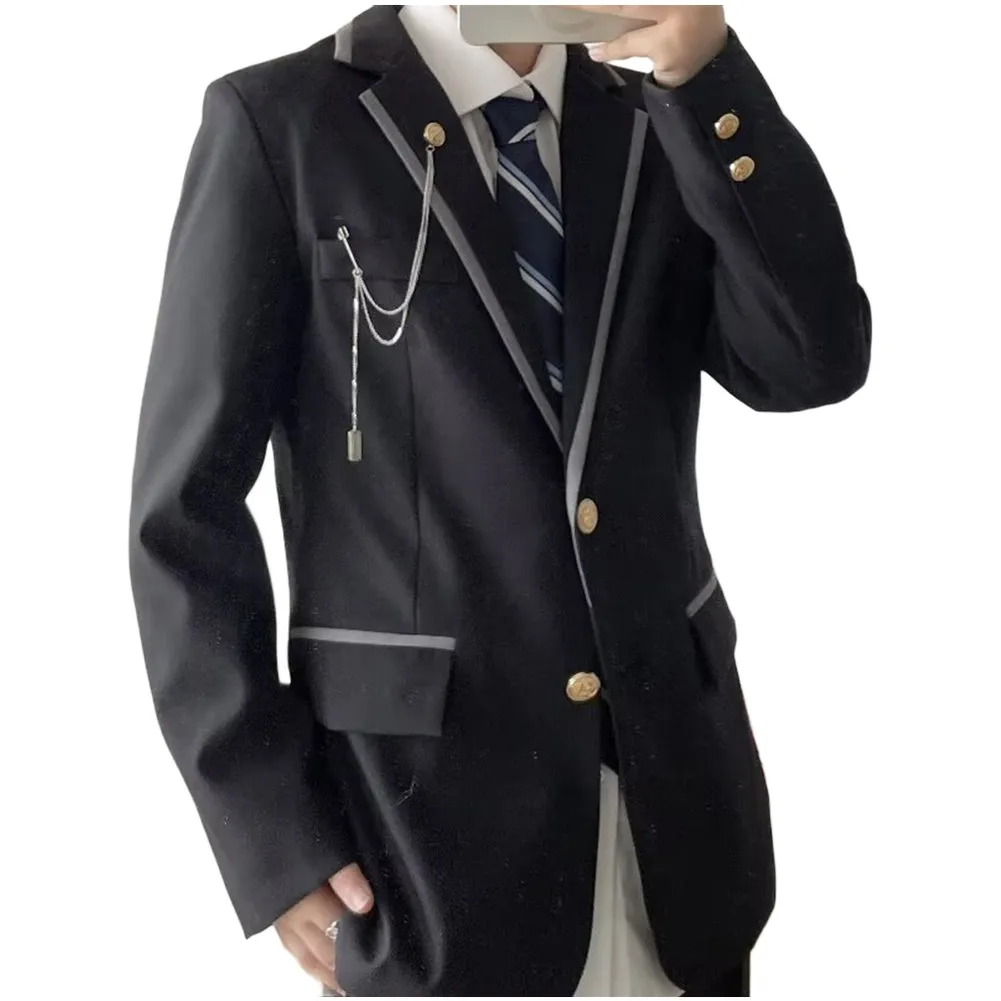 

Japanese DK Men College Suit Outerwear Lapel Long Sleeve Button Uniform Black Blue Sizes S 5XL Comfortable Casual Daily
