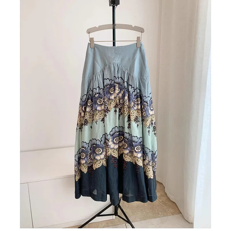 

Women's Half length Skirt Autumn Collection 2025 High Quality Ramie Natural Material Retro Gorgeous Printed Hundred Fold Medium