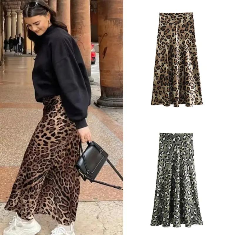Shpmishal New Large Skirt Spring Long Dress European and American Women's Style Silk High Waist Half Skirt Female Clothing