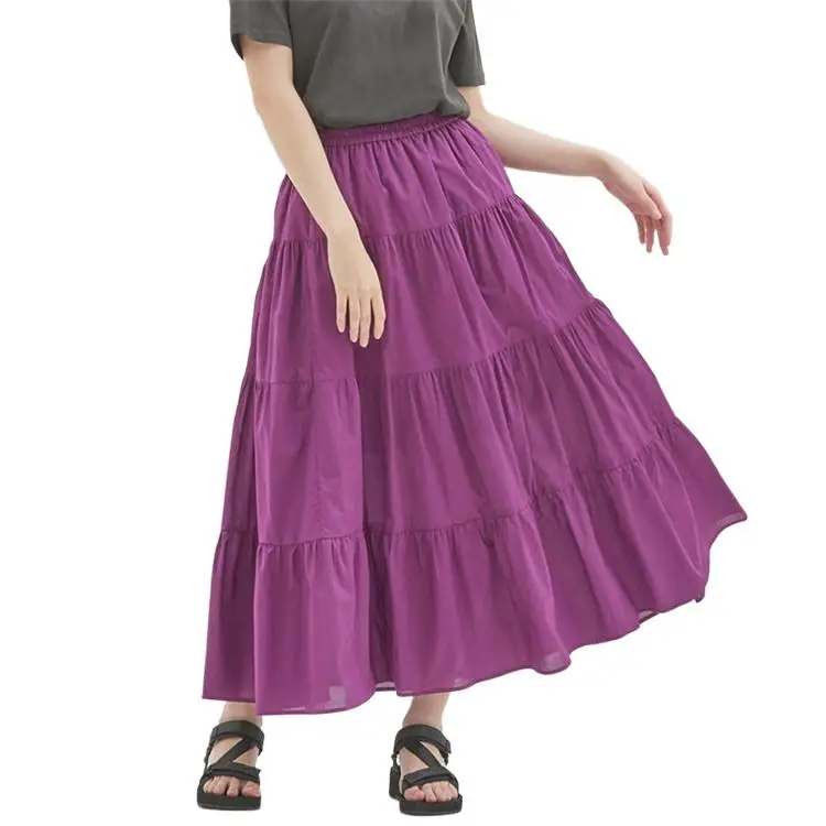 

2024 New Summer Cotton Long Skirt Autunm High Quality Solid Vintage Maxi Skirts Ruffled Chic Skirt 11 Color Plus Size Vestidos