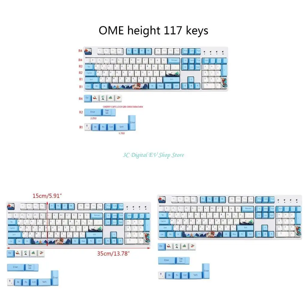 

E74D Keycap PBT Стандартный процесс сублимации красителя Keycap 117 ключей OEM-профиль для механической клавиатуры GK61