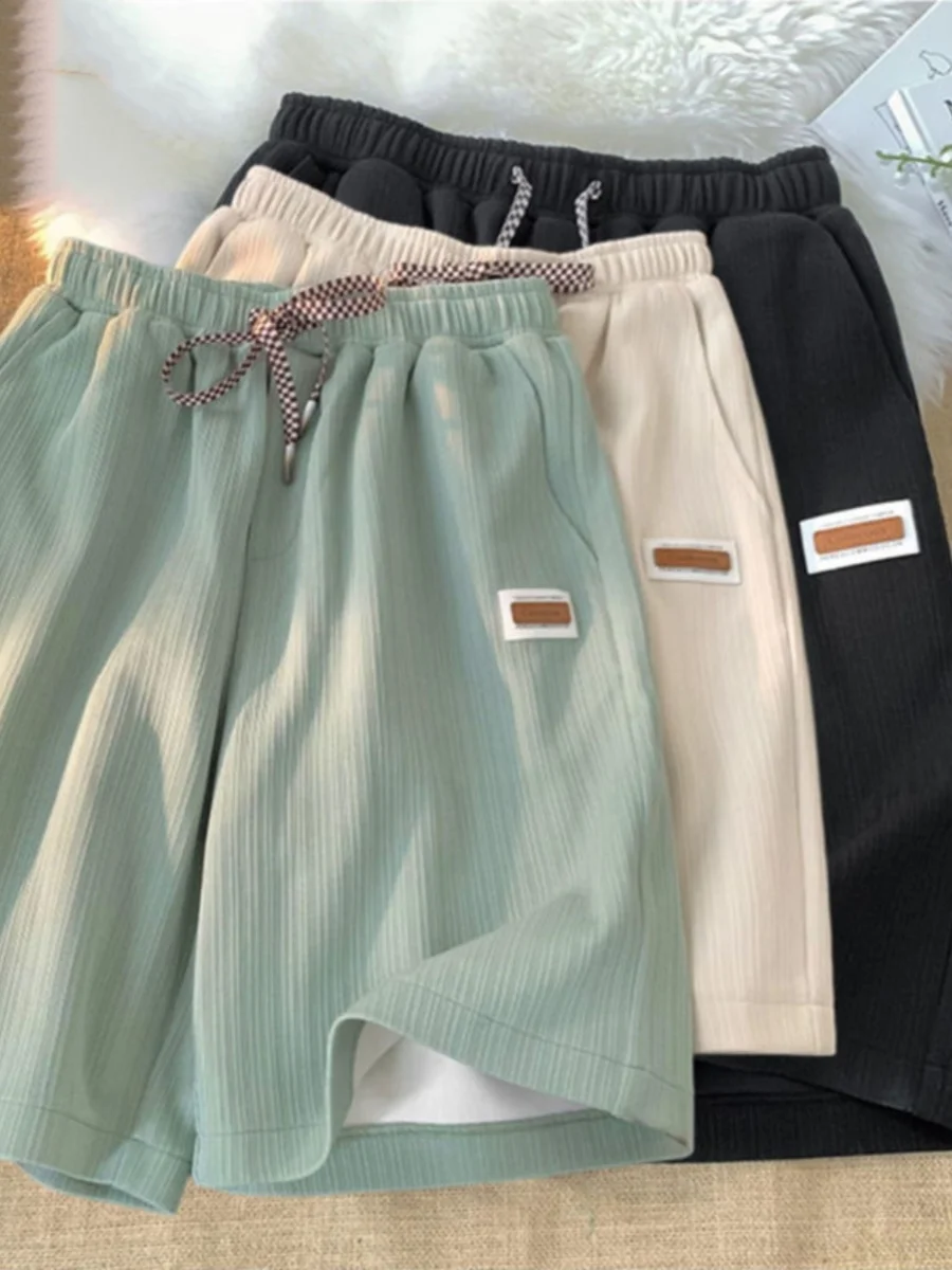 

Ice Silk Men's Shorts Summer Loose Breathable Five-Quarter Length Sporty Beachy Casual Straight Leg mid Waist Youth Fashion
