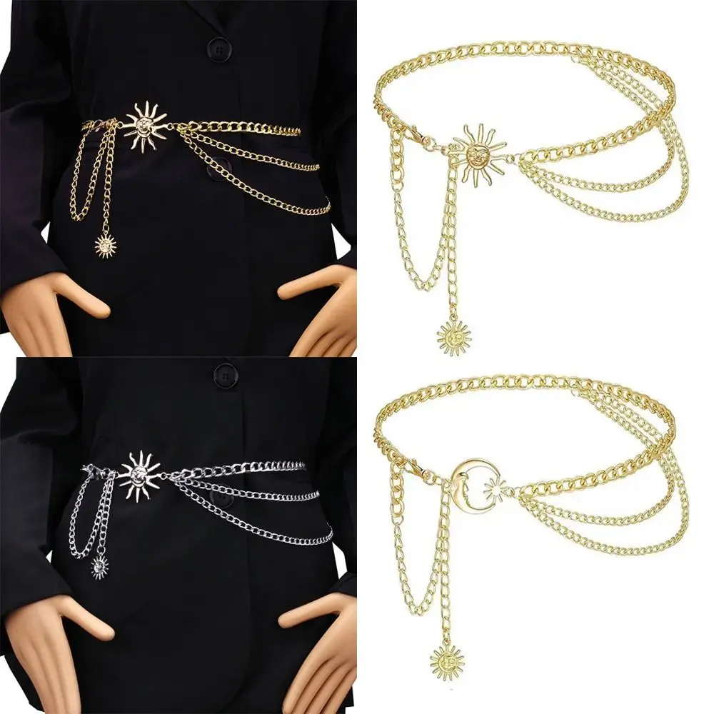 

Gold Silver Punk Waist Chain All-match Metal Vintage Sun Moon Star Waistbands Hip Hop Womans Chain Belt