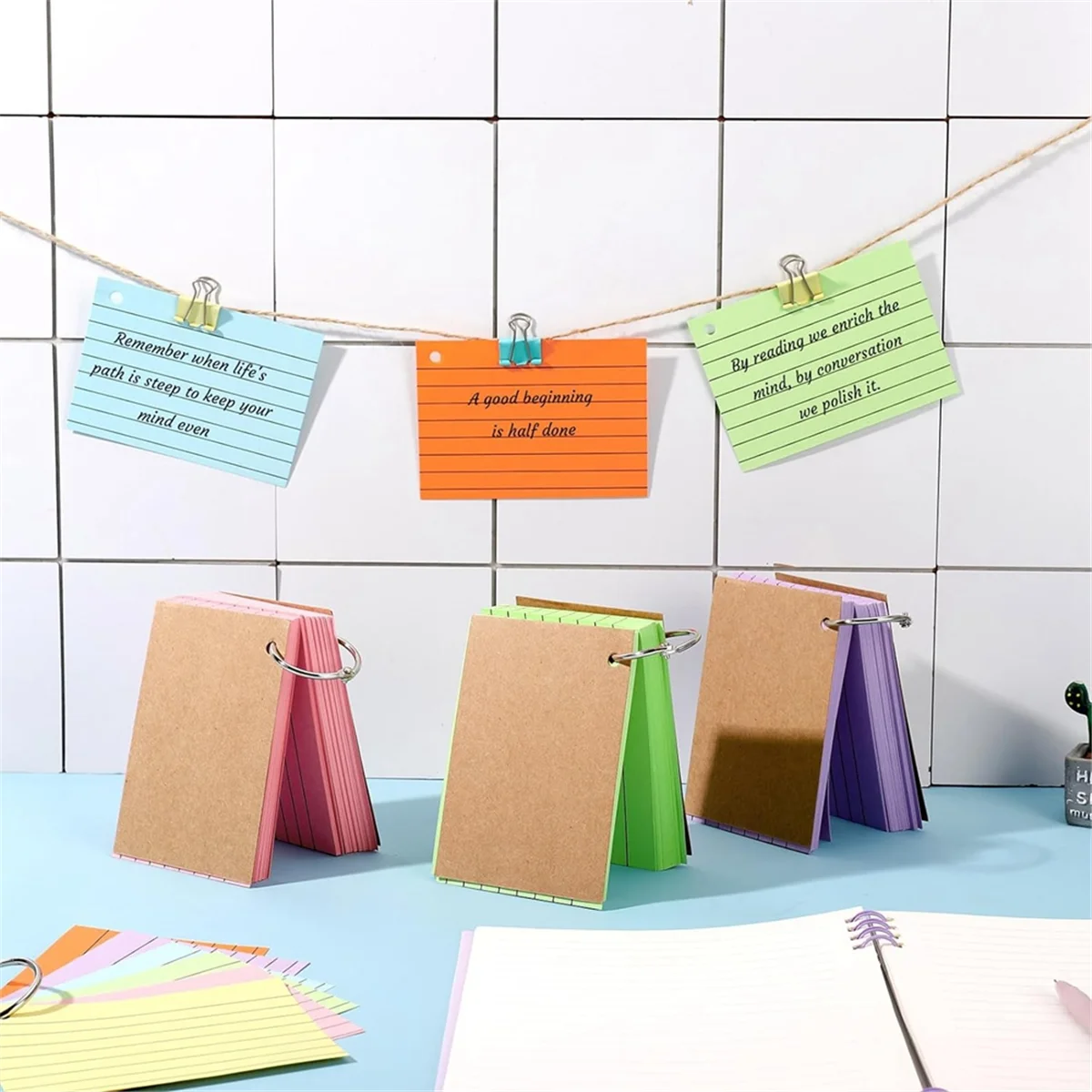 Reliable 600 Pcs Index Cards with Ring, 3 X 4 Inch Colored A7 Colorful Flash Cards with Ring Underline Study Cards