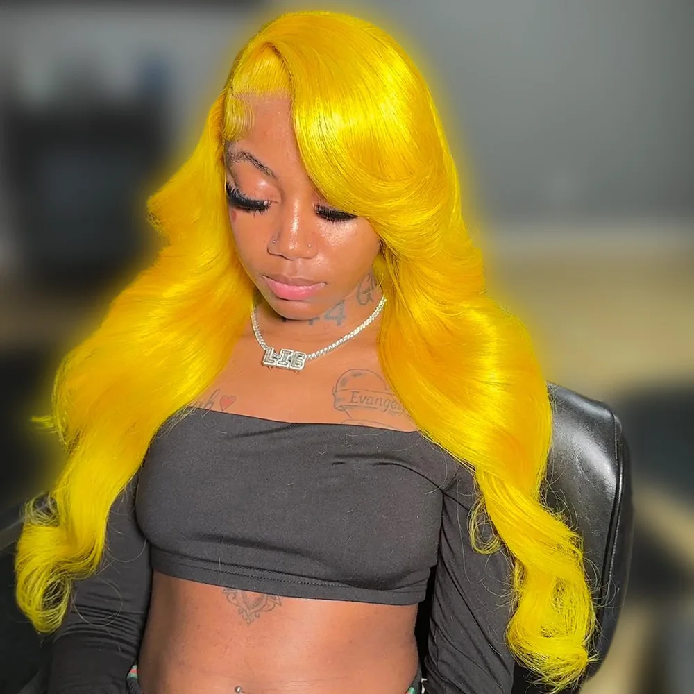 

613 Blonde Colored Light Yellow 13x6 13x4 Transparent Lace Front Wig For Women Pre Plucked Body Wave Lace Frontal Human Hair Wig