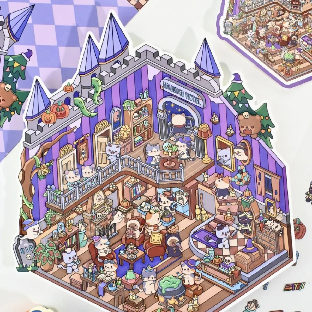 Autocollants de paysage d'halloween, grande Version 7.0, maison 3D 2.5D, autocollants de scène miniatures de décompression mignons pour bricolage