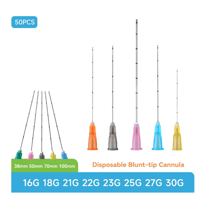 

50pcs Micro Tip Blunt Cannula 14g 16g 18g 21g 22g 23g 25g 50mm 70mm 100mm Disposble Canulas 25g 50mm Needle