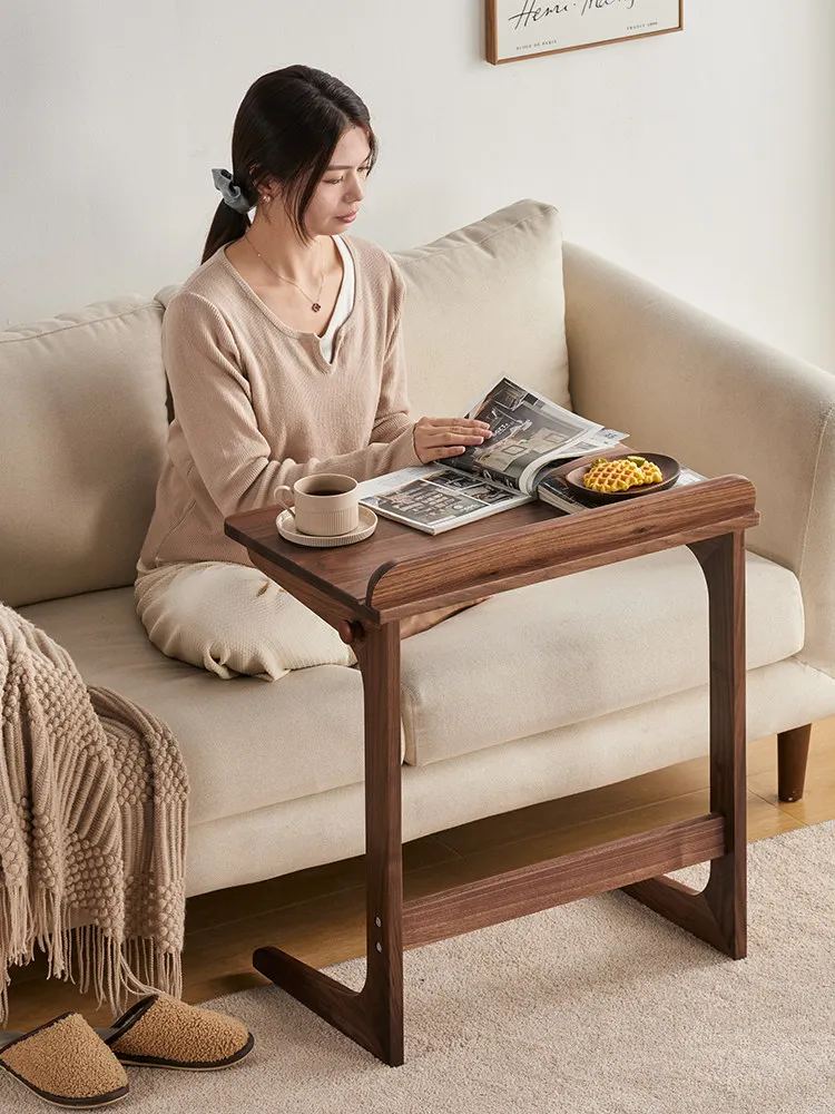 Black walnut all-solid wood sofa side table movable small coffee table simple study computer desk bedside bedside table 3