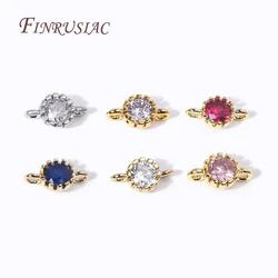 6 Colors 18K Gold Plated Brass and Zircon 2 Holes Round Connect Charms Pendants For DIY Earring Jewelry Making Accessories