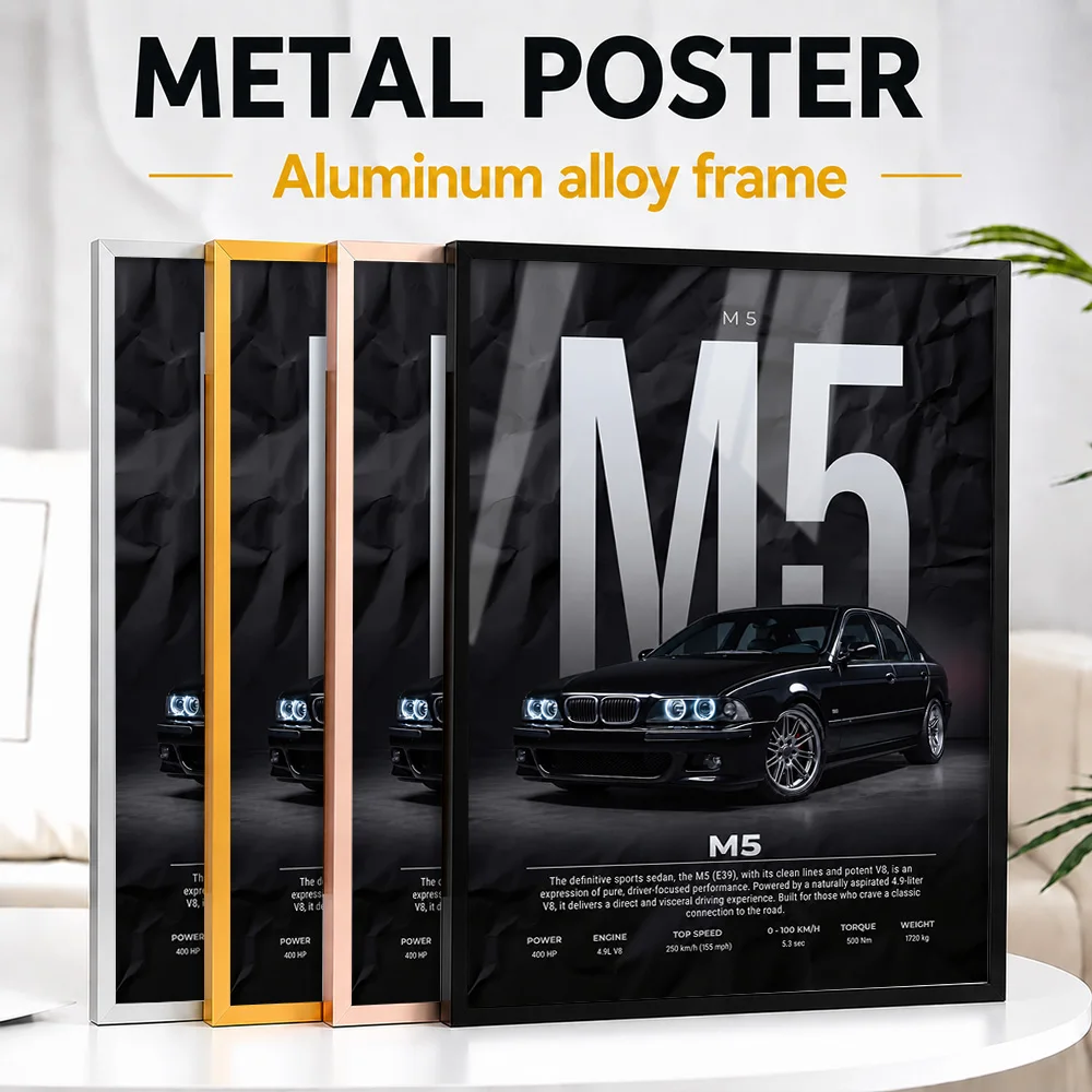 Black German M5 E39 Sedan Metal Poster With Aluminum Alloy Frame Customized Studio Graphic Wall Art For Car Enthusiast Lounge