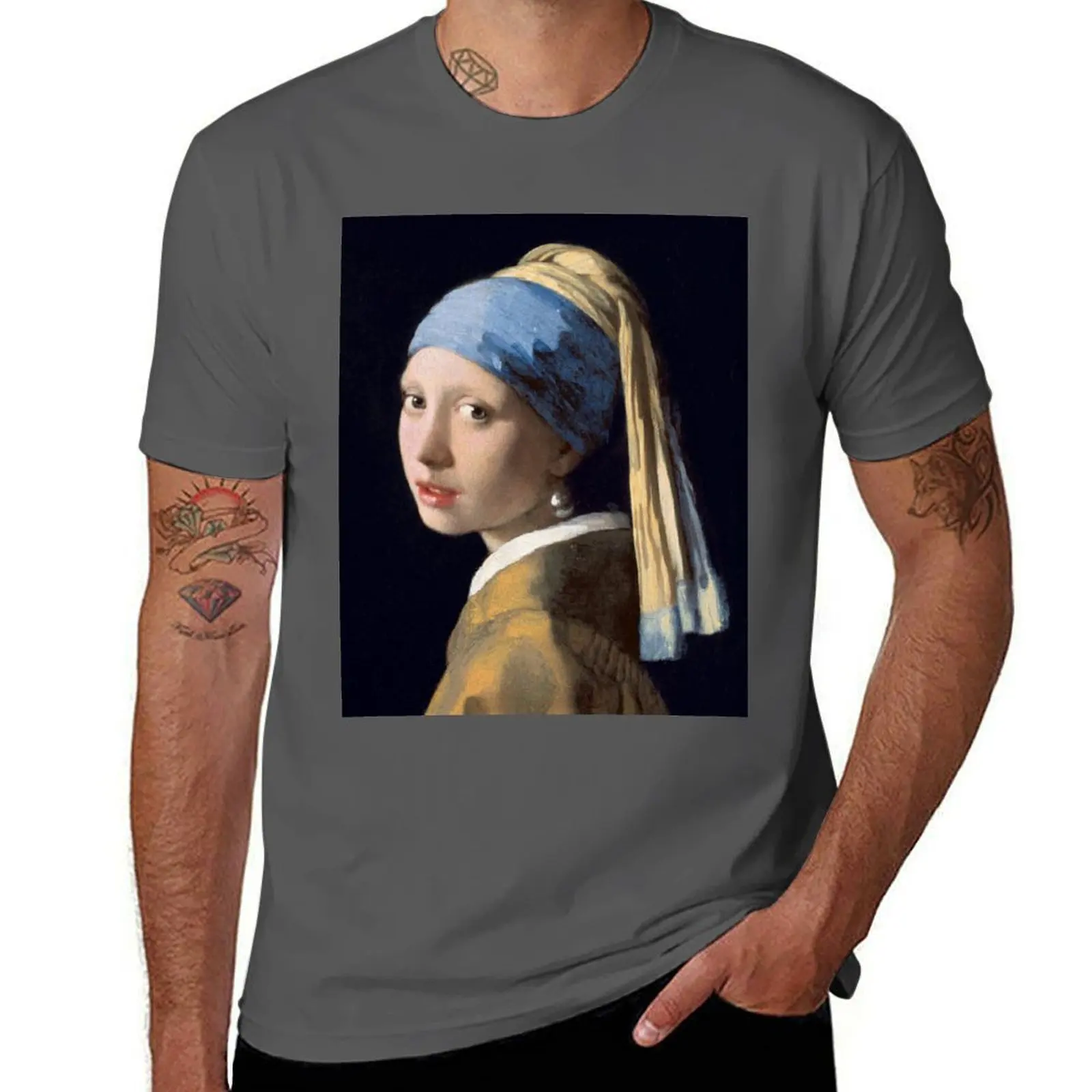 

The Girl With The Pearl Earring - Classic Painting T-Shirt Basic Simple Design Short Sleeve Shirt