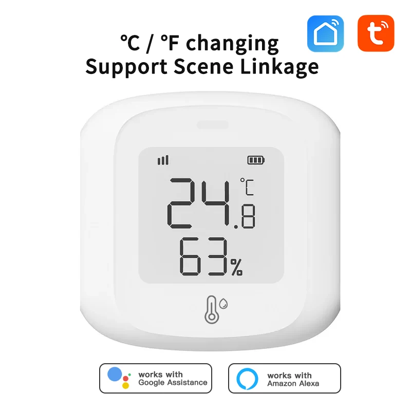 Tuya WiFi ZigBee Temperature Humidity Sensor Smart Home Automation Indoor Thermometer LCD Display Alexa Google Assistant Voice