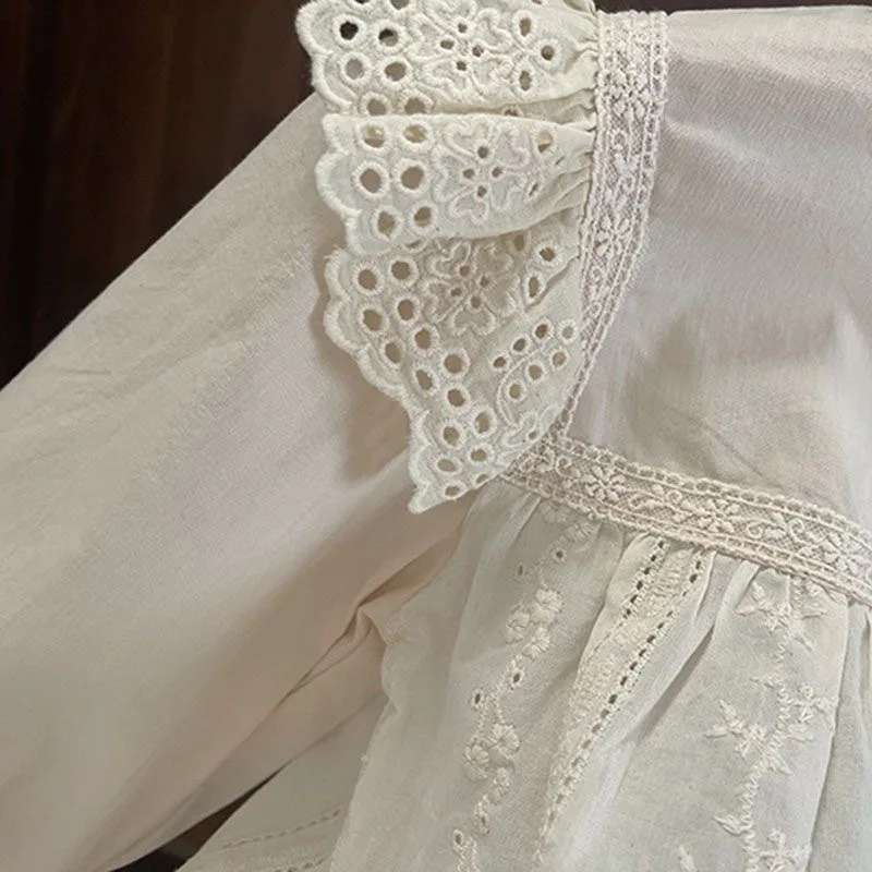 Kinder Frühling Herbst Spitzen-Puppenhemd Langarm Mädchen Atmungsaktives Studentenhemd Dehnbares Bequemes Baby-Oberteil Lässig Süßes Kinderhemd – Detail 6