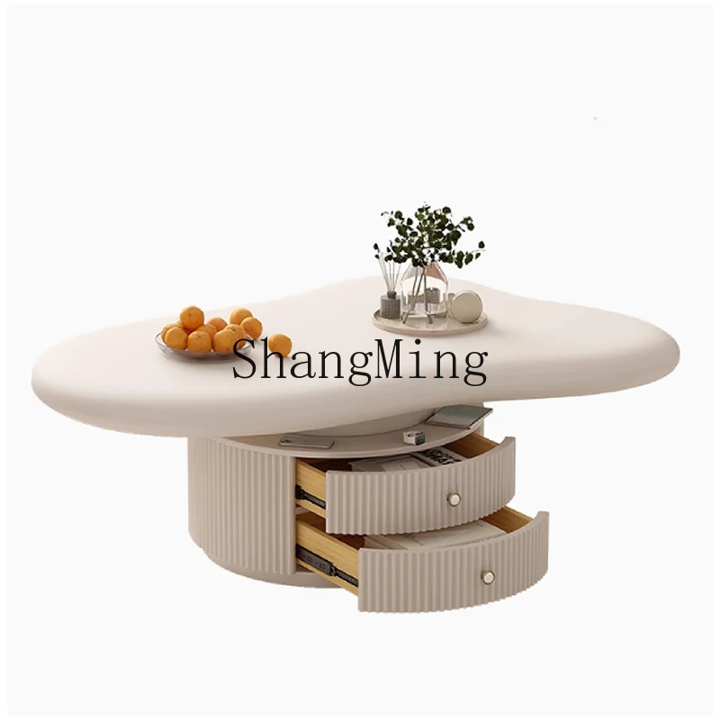 

LXY light luxury minimalist white cream wind special-shaped cloud coffee table home living room creative double storage