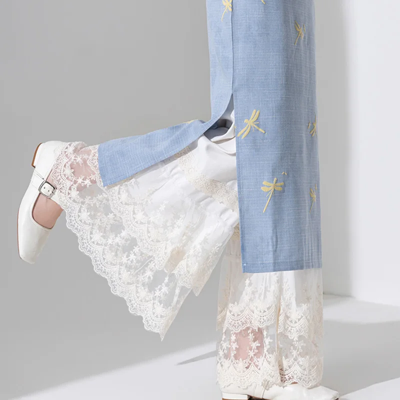 

White Lace Embroidered Wide Leg Pants Women's Underpants Slimming Loose Floral Bottoming Pants Skirt
