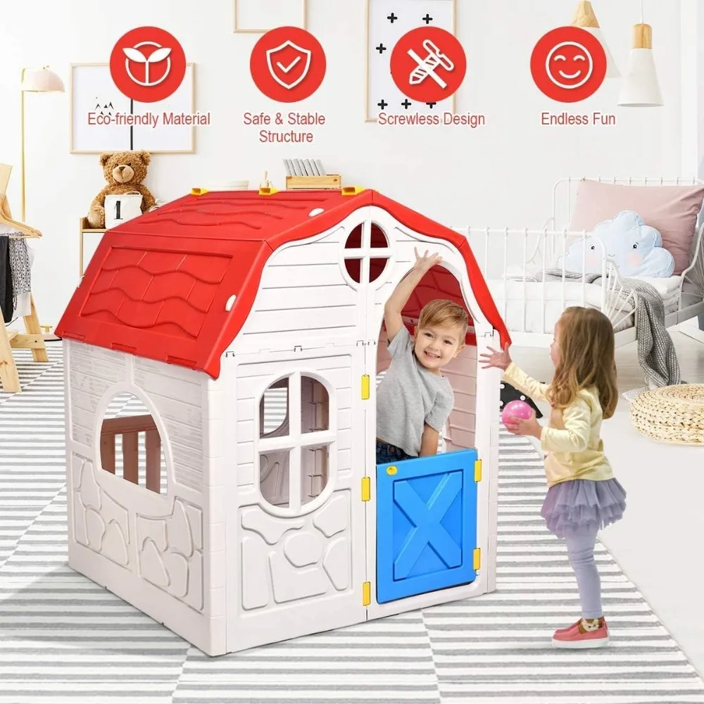 

Kids Foldable Playhouse, Portable Game Cottage with Windows, Door, Realistic Home and Garden Play House, Gift for Toddle