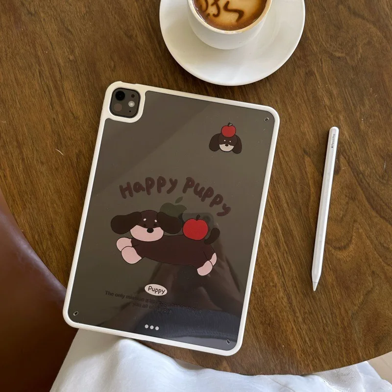 حافظة كمبيوتر لوحي شفافة Happy Puppy لهاتف Mini 7 6 iPad 11 10 6 5 Pro 2024 2022 2021 2020 2018 Air 2025 2024 5 4 غطاء خلفي