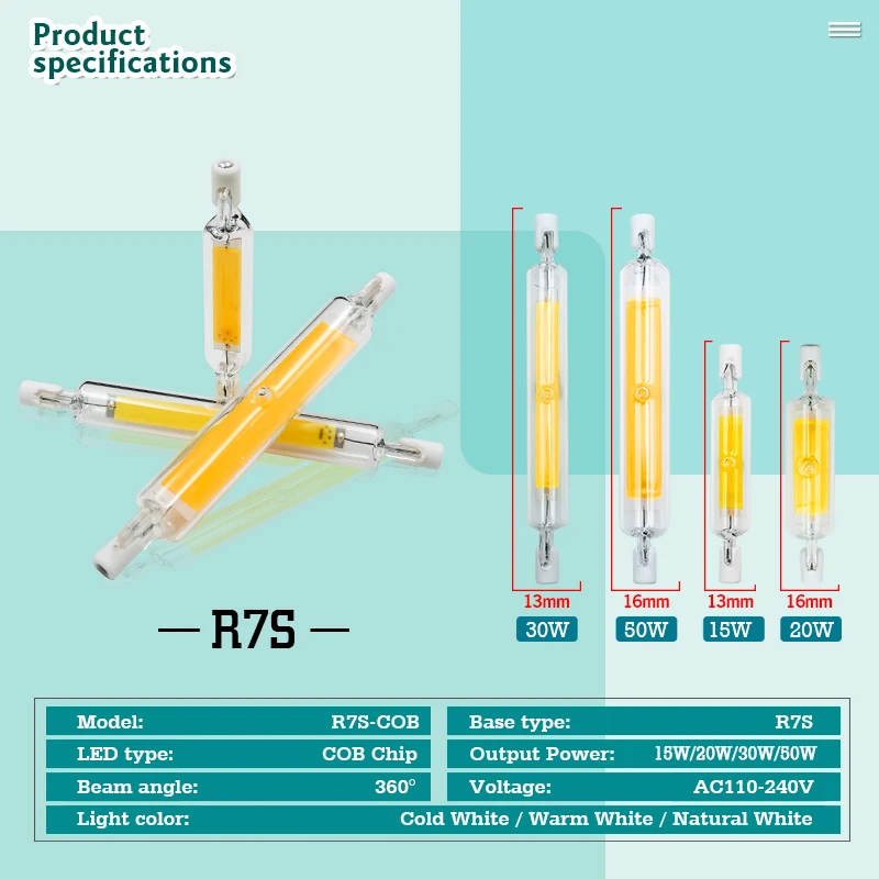 R7S LED COB Tube Bulb 78MM 118MM Glass Corn Lamp AC 110V 220V High Power J78 J118 Replace Halogen Light Lampadas Led R7S Glass