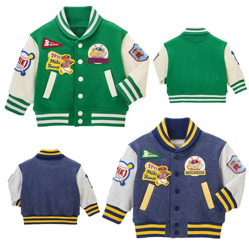 

Winter Coat New Boy Cartoon Bear Badge Embroidered Baseball Uniform Jacket Jacket To Keep Warm