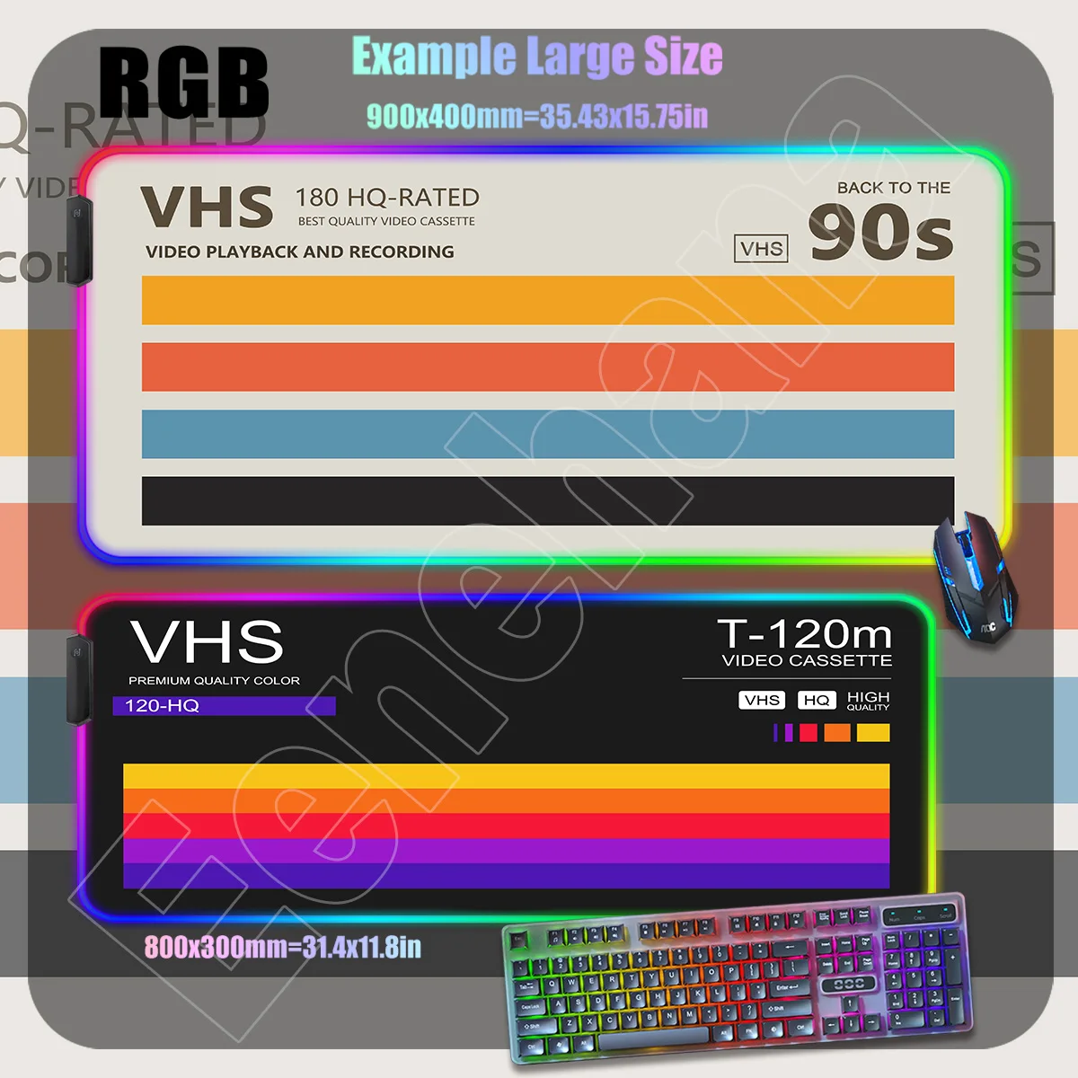 

RGB VHS Keyboard Mat XXL HD Print Retro Cassette Tape Art Audio Cassette Mouse Pad LED PC Gamer Backlight Computer Accessories