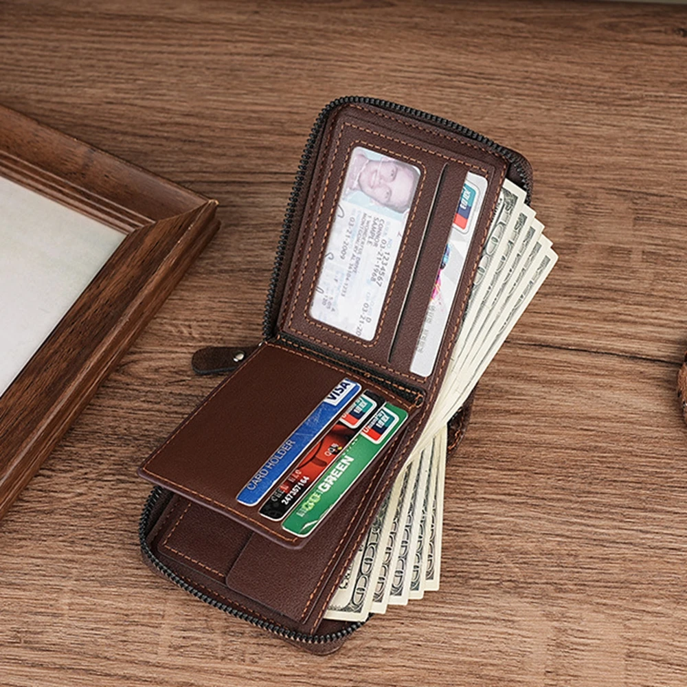 

Multifunctional Classic Men's Wallet Retro Zipper Short Multi-Card Size Fashion Credit Card Holder Clip Coin Purse Money Bag
