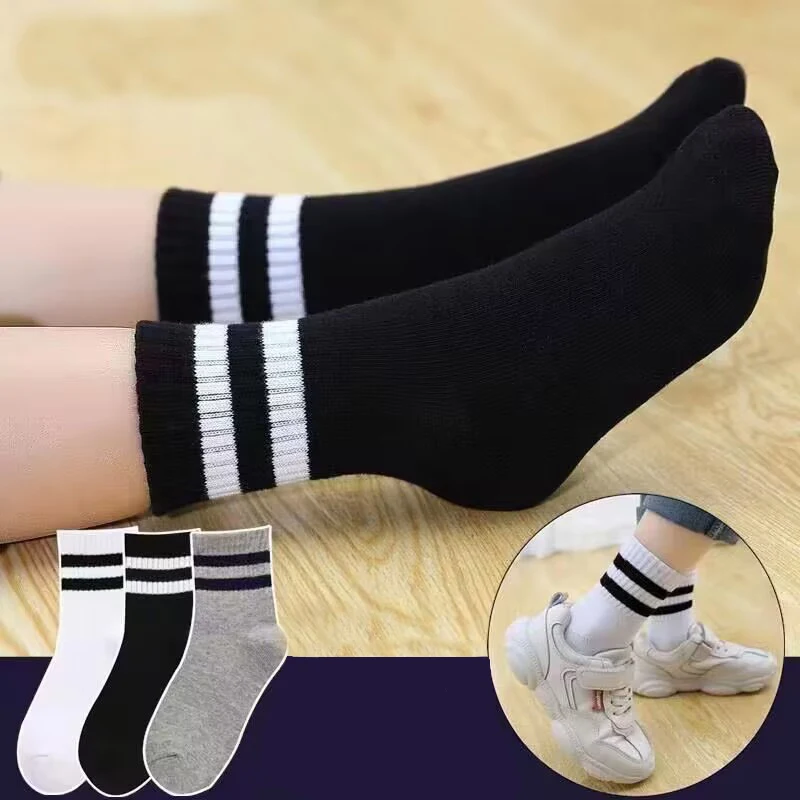 

5 Pairs Four Season Kid Sock Teenager Student Cotton Breathable Comfortable Sock Boys Girl Baby White Black Sport Mid Tube Socks