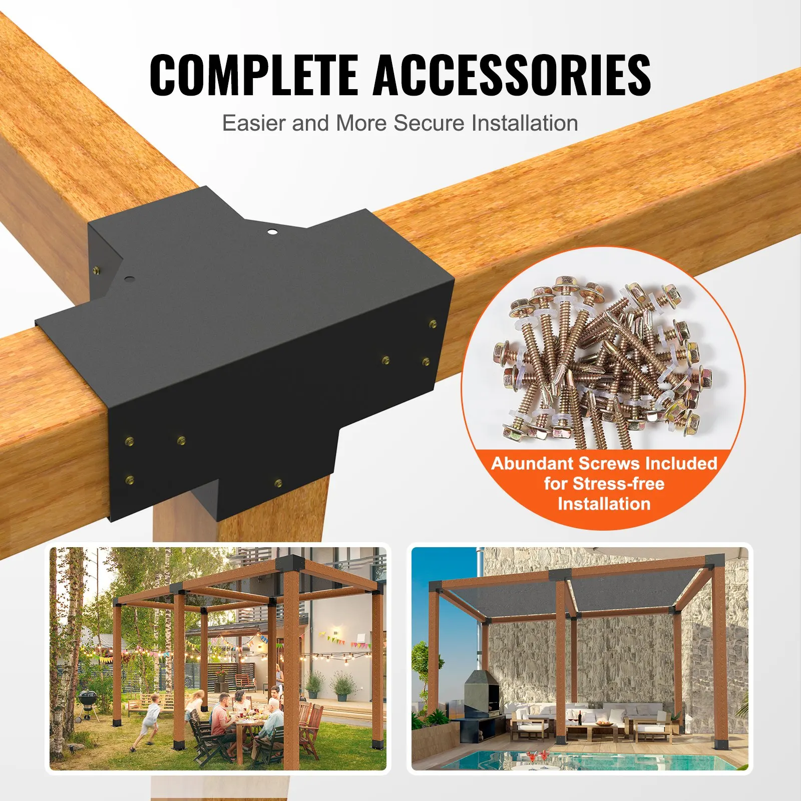 

Pergola Bracket Kit 6''x6'', 2pcs 4-Way Heavy Duty Corner Bracket Woodworks DIY Post Base Kit, Easy Installation Wooden Beams
