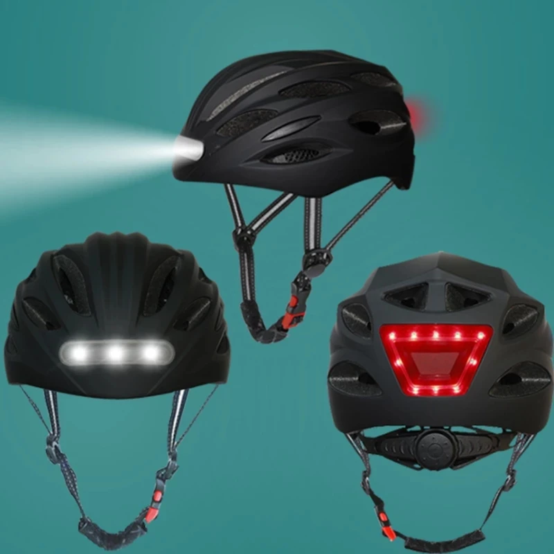 Casco de bicicleta con lámpara LED, luz trasera LED, moldeado integralmente, para deportes al aire libre, equipo de ciclismo para motocicleta