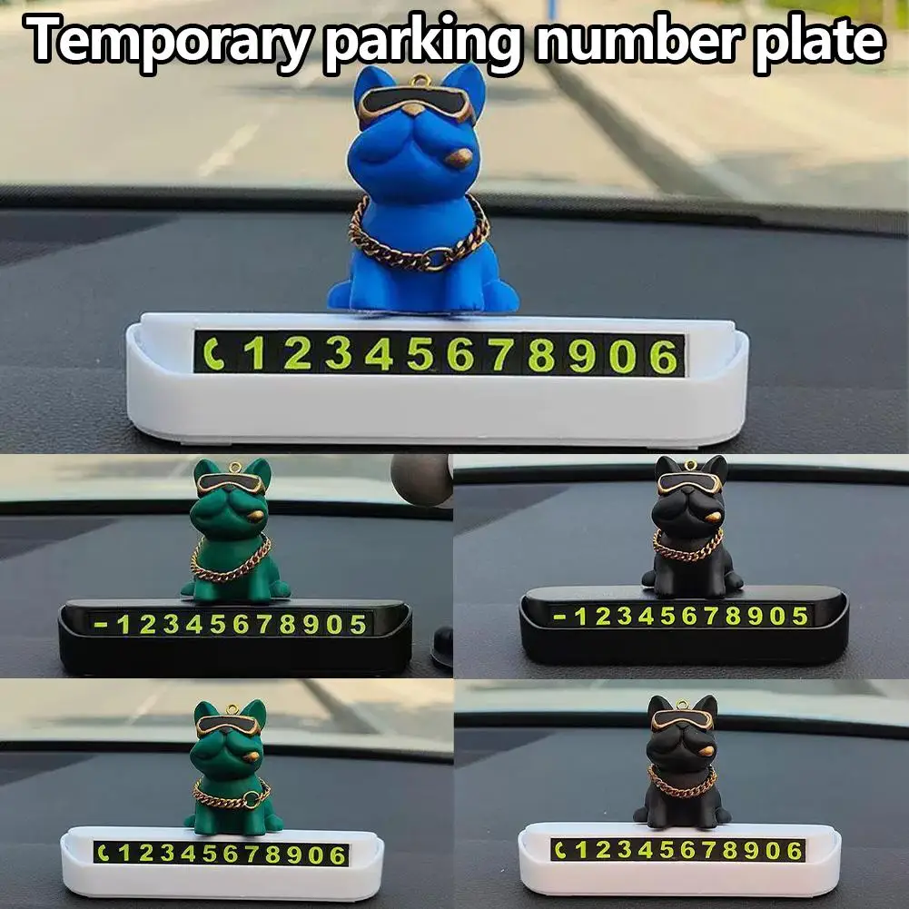 Bulldog Temporary Parking Number Plate Car Interior Decoration Mobile License Dashboard Ornament Auto Accessory