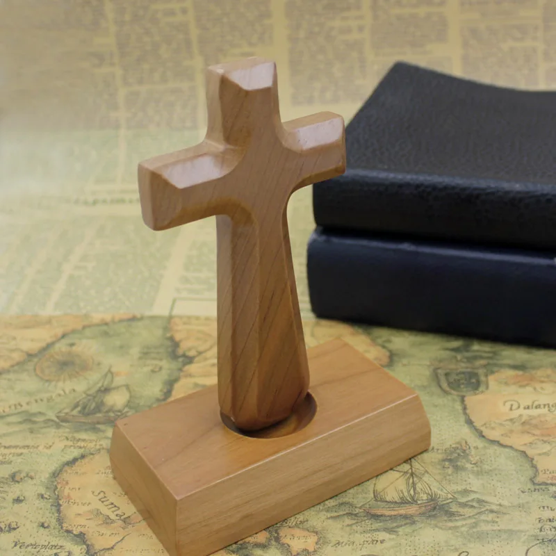 Peace Gifts Solid Wood Cross Decoration Home Decoration Natural Beech Desk Office  Home Decoration Faith