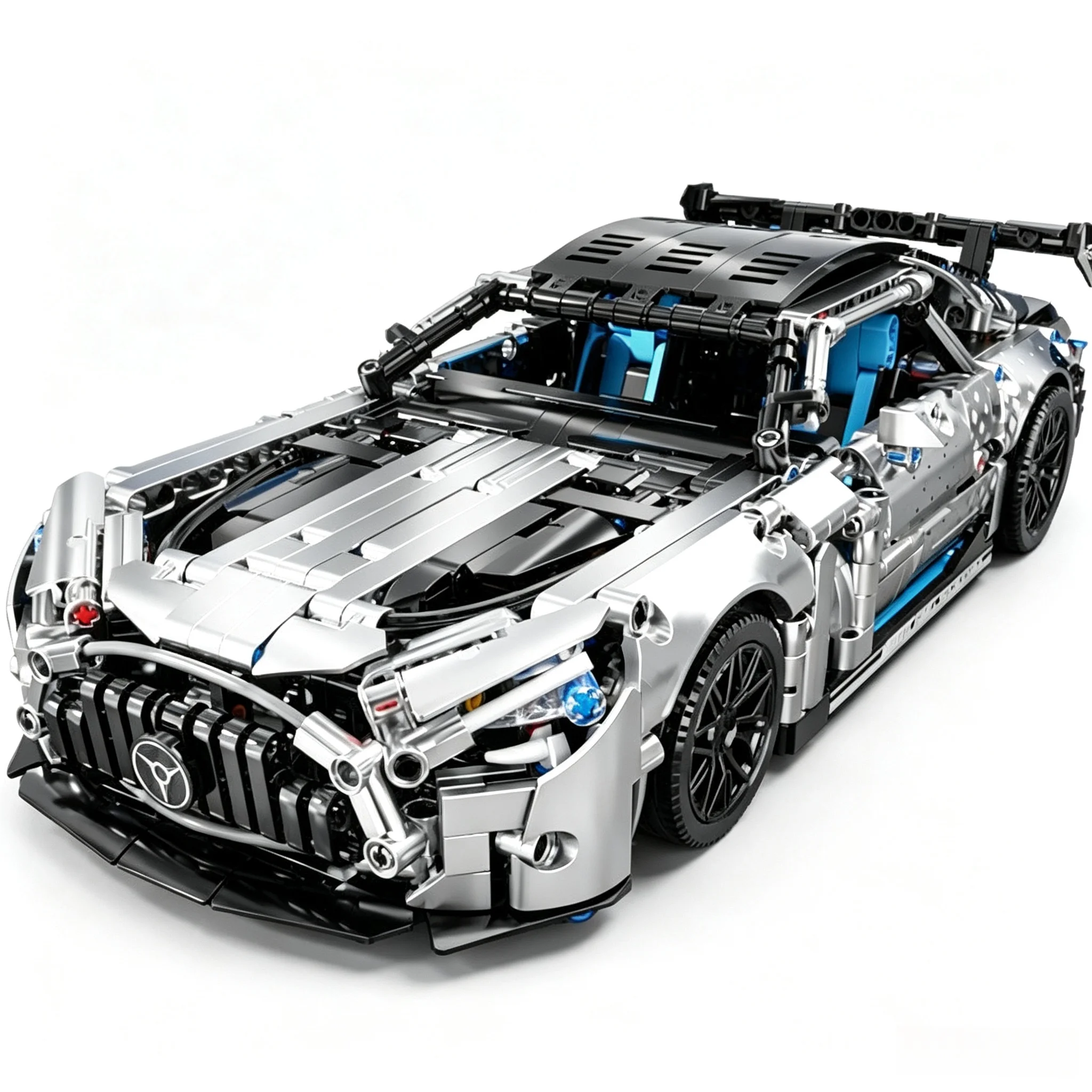 1:14 Mercedes AMG GT Silver Chrome Supercar Building Blocks Set, 1300PCS Technical Mechanical Race Car Model, Compatible Bricks, view 6