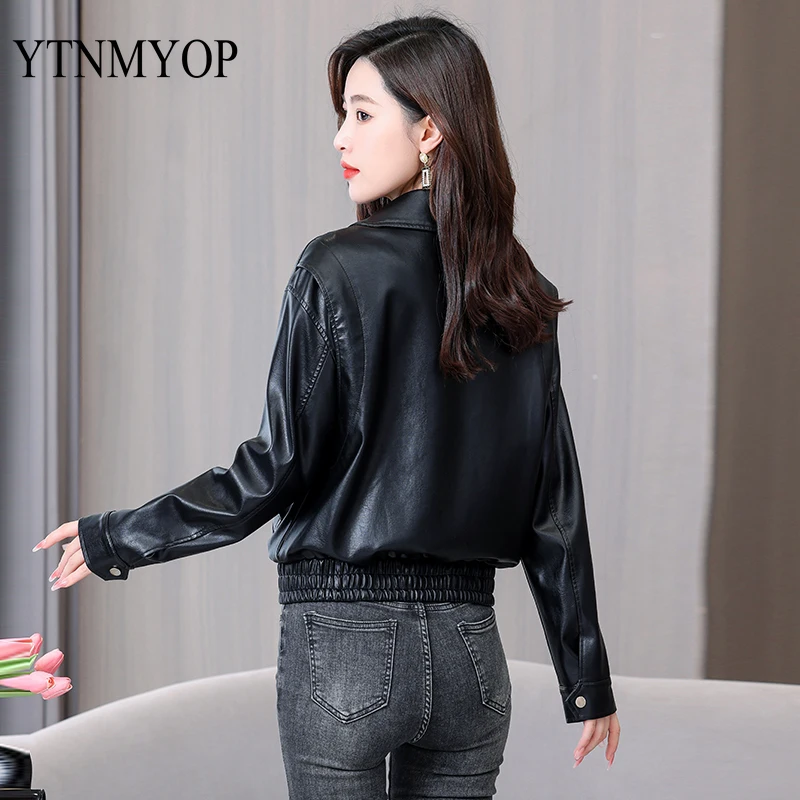 New Arrival Spring Jacket England Style Fashion Leather Coat Turn-Down Collar Suede Women Faux Leather Clothing M-3XL Jackets