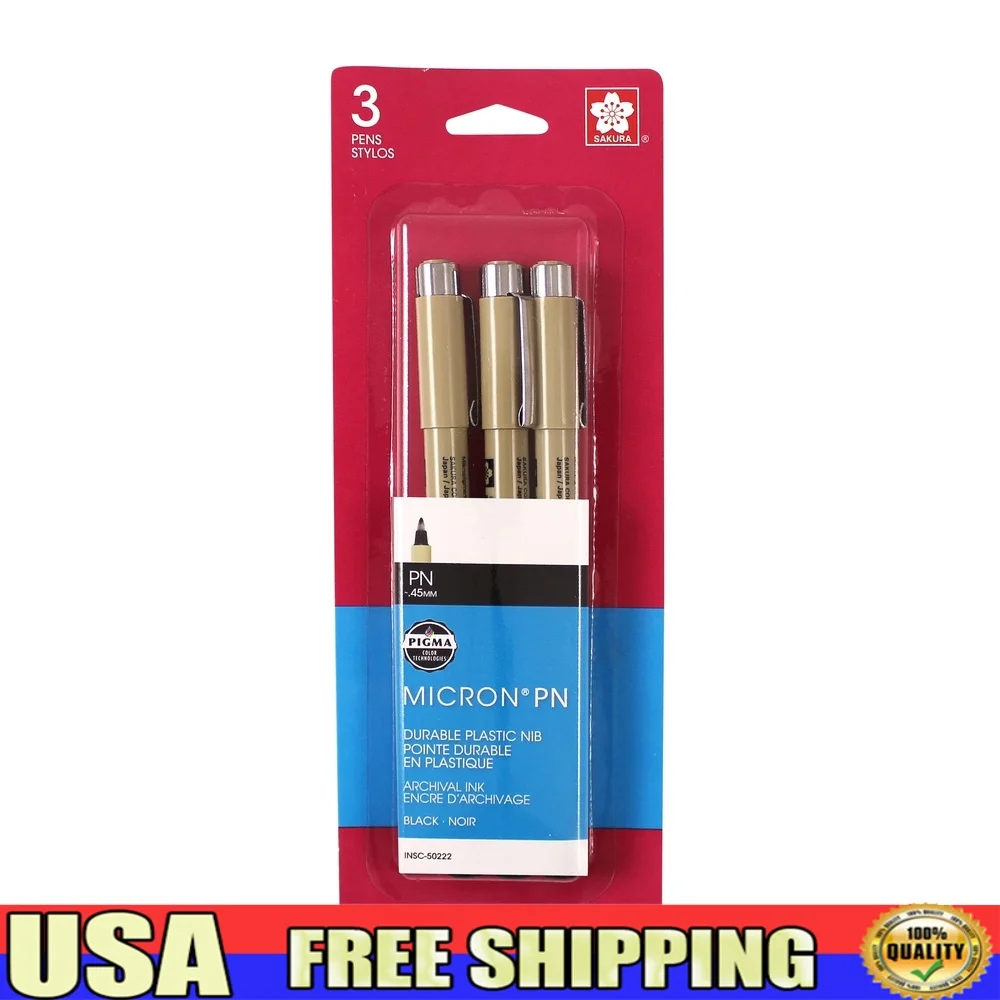 

Pigma Micron Black Pens 0.45mm Fine Point 3 Pack Durable Smooth Nib Archival Quality Ink No Bleed Fade Resistant