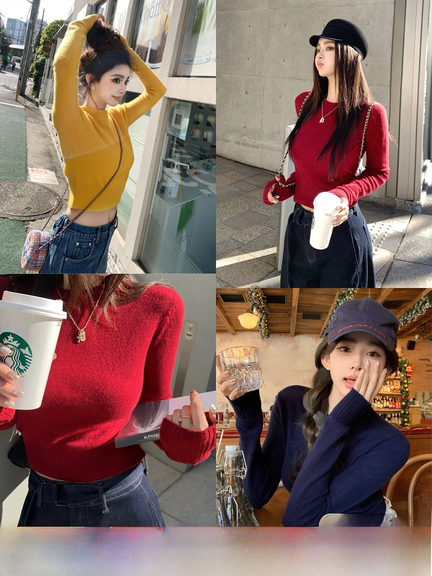 

Miu Retro Color Ptte High Quali 0 Camere 90 Wool 00 Camere round Ne Overhead Sweater Women's Sweet Sle Long Sl...