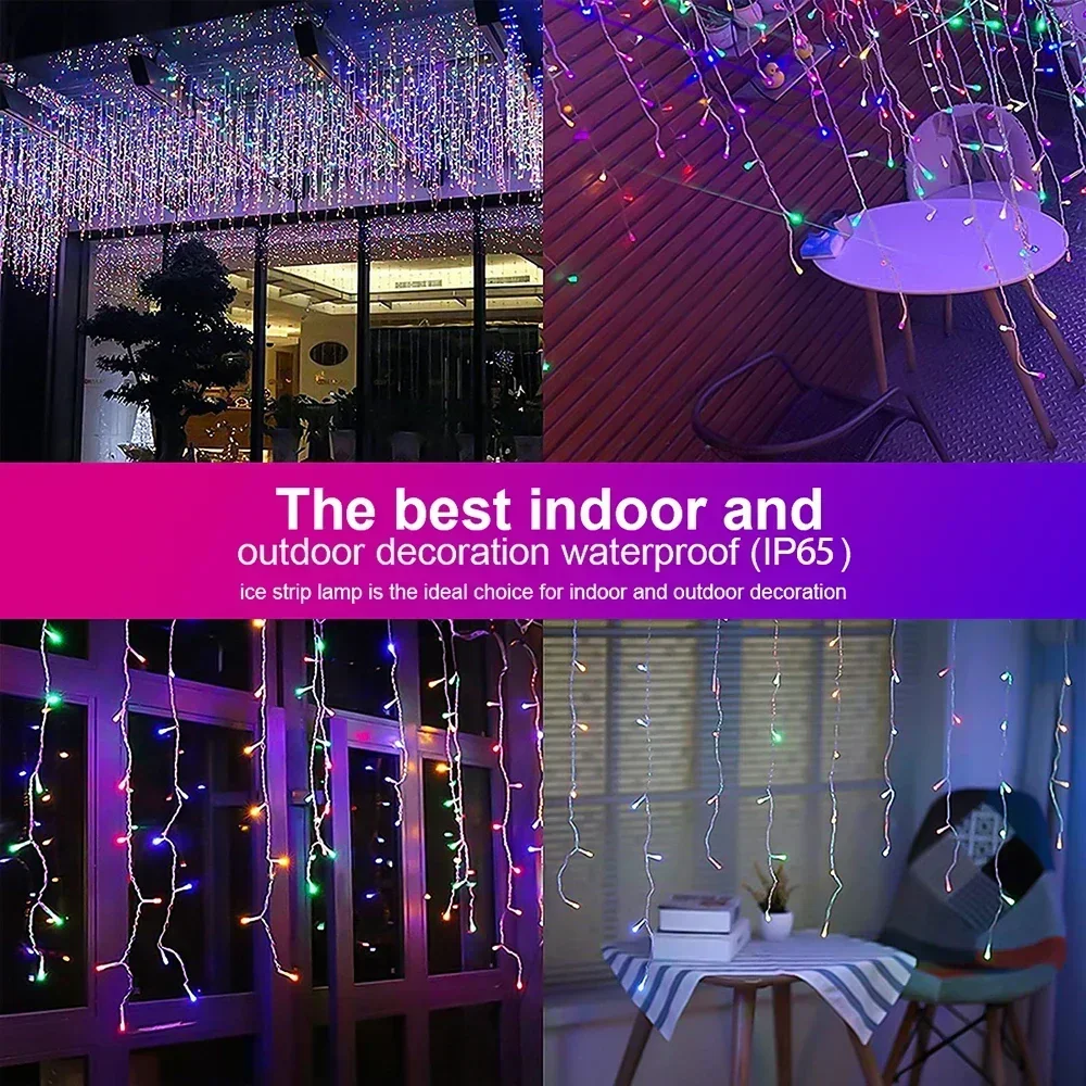 Solarbetriebene Lichterkette für den Außenbereich, Weihnachts-Eiszapfen-Lichter, 8 Leuchtmodi für Weihnachten, Halloween, Hochzeit, Garten, Hof, Dekorationsbeleuchtung – Detail 12