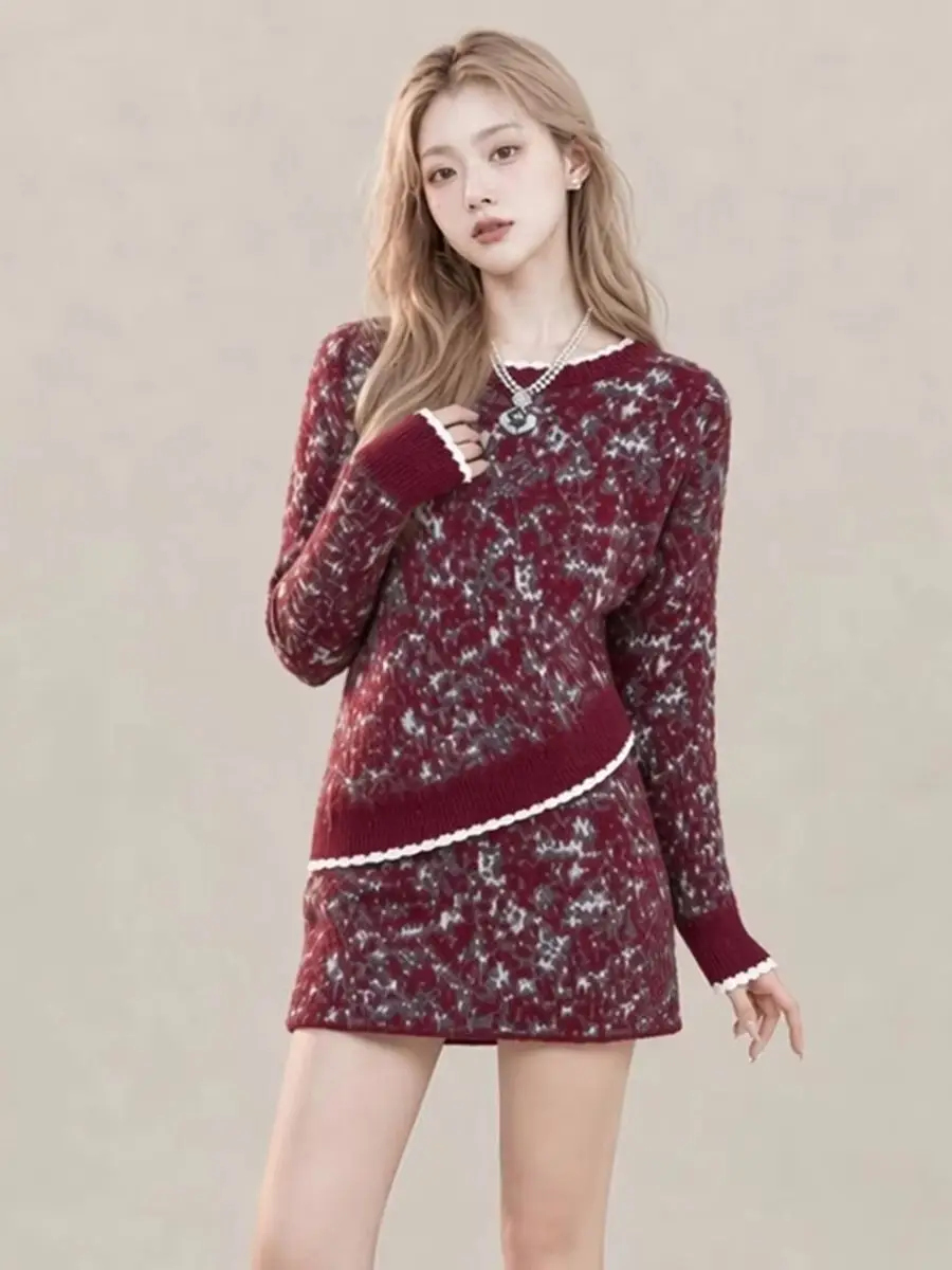 Autumn New Tracksuit Women Loose-Fitting Plus-Size Sweater Two-Piece Set with Fashionable Knitted Midi Skirts Sets
