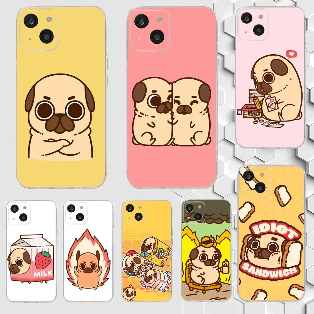 

LOVELY P-Puglie P-Pug Dog Phone Case For iPhone 15,14,13,12,11 Plus,Pro,Max,XR,XS,X,7,8 Plus,SE,Mini Transparent Silicone Soft