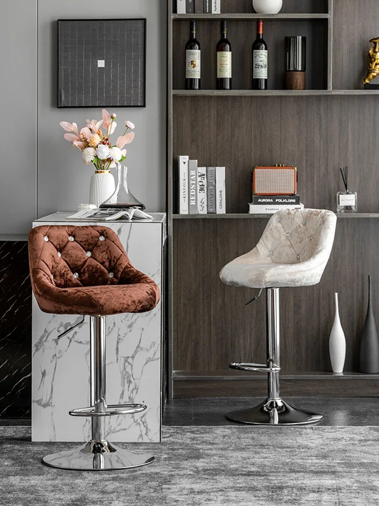 European Style Bar Chair, Velvet Bar Stool, Liftable Rotation, Front Desk High Stool, Beauty Makeup Stool, Backrest, Furniture