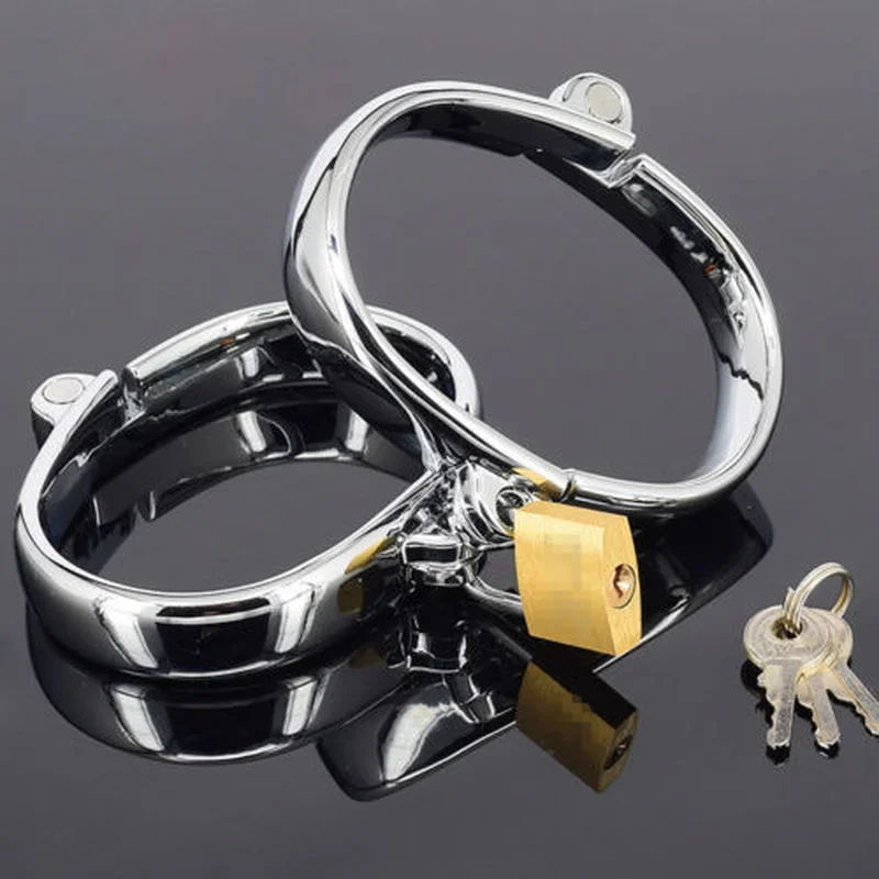 Oval Metal Steel Handcuffs Sex Toys BDSM Bondage Restraints Ankle Cuffs with Padlock Adult Games Slave Tool Game Play Women Men