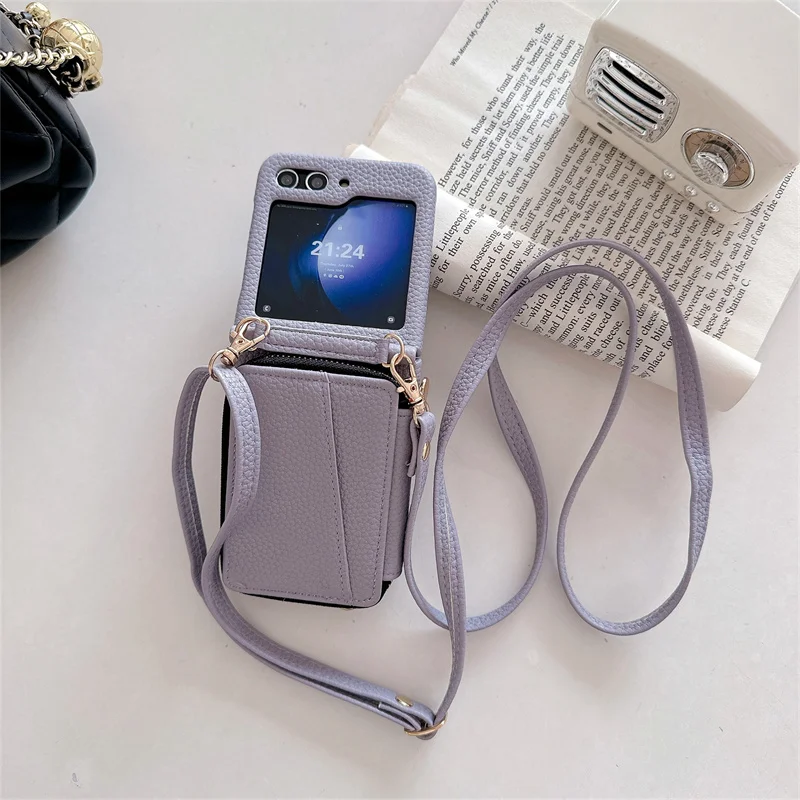

Crossbody Zipper Wallet with Card Holder Phone Case for Samsung Galaxy Z Flip 6 5 4 3 Flip6 Flip5 Flip4 Flip3 5G Leather Cover