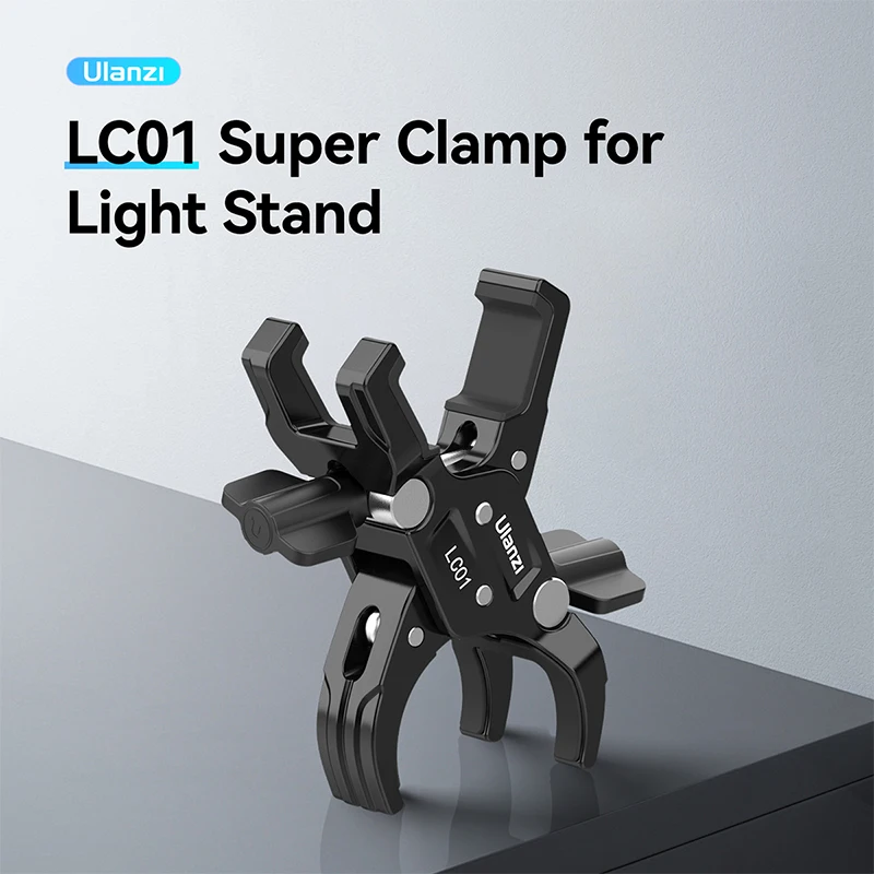 Ulanzi LC01 Super Clamp for Light Stand Double Clamp for Square Round Tubes with Adjustment Knobs for Photography Accessories