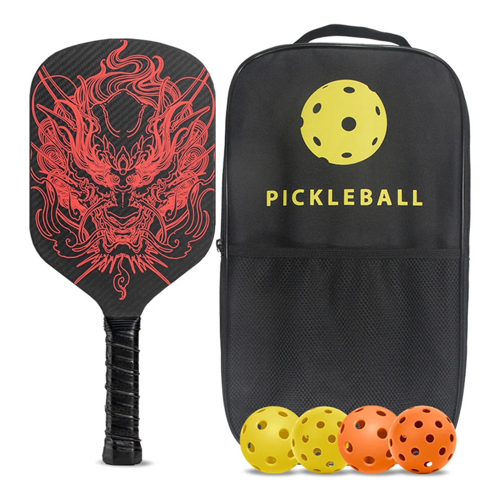 Carbon Fiber T700 Pickleball Paddle Set, PP Honeycomb Core 3K Appearance, Hot Press Integrated Paddle,Dragon Head Pattern Racket